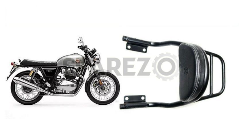 AEspares Rear Luggage Rack & Backrest With Cushion For Royal Enfield Interceptor 650 – Black Steel, Made In India